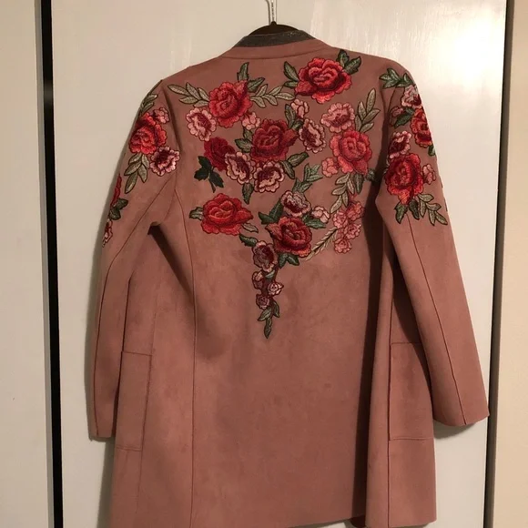 Tahari Dusty Rose Appliqué Open-Front Coat Size M - Picture 5 of 14